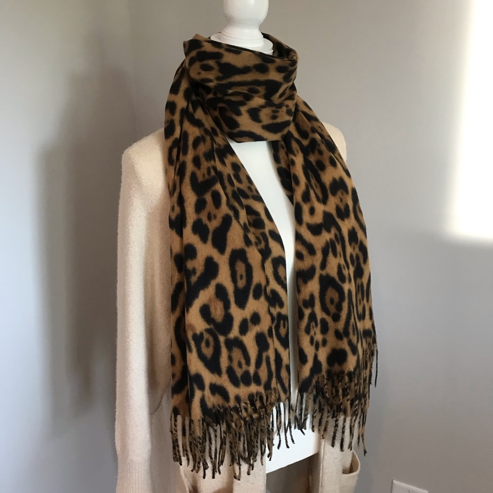 Only 1 Left! Leopard Animal Print Fringed Scarf - Picture 5 of 6